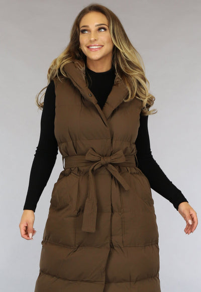 Bruine Lange Bodywarmer met Tailleband