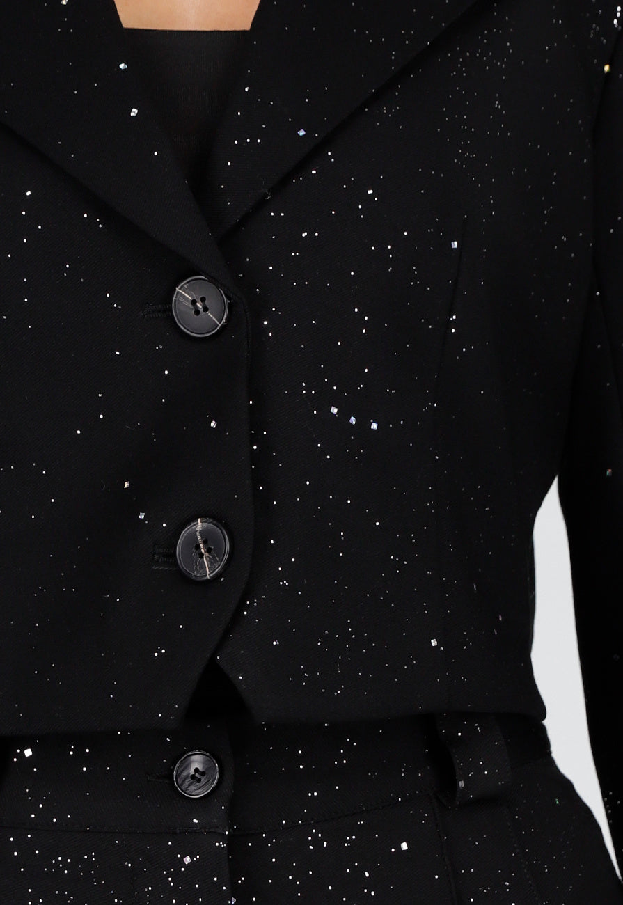 Zwarte Cropped Blazer met Glitters