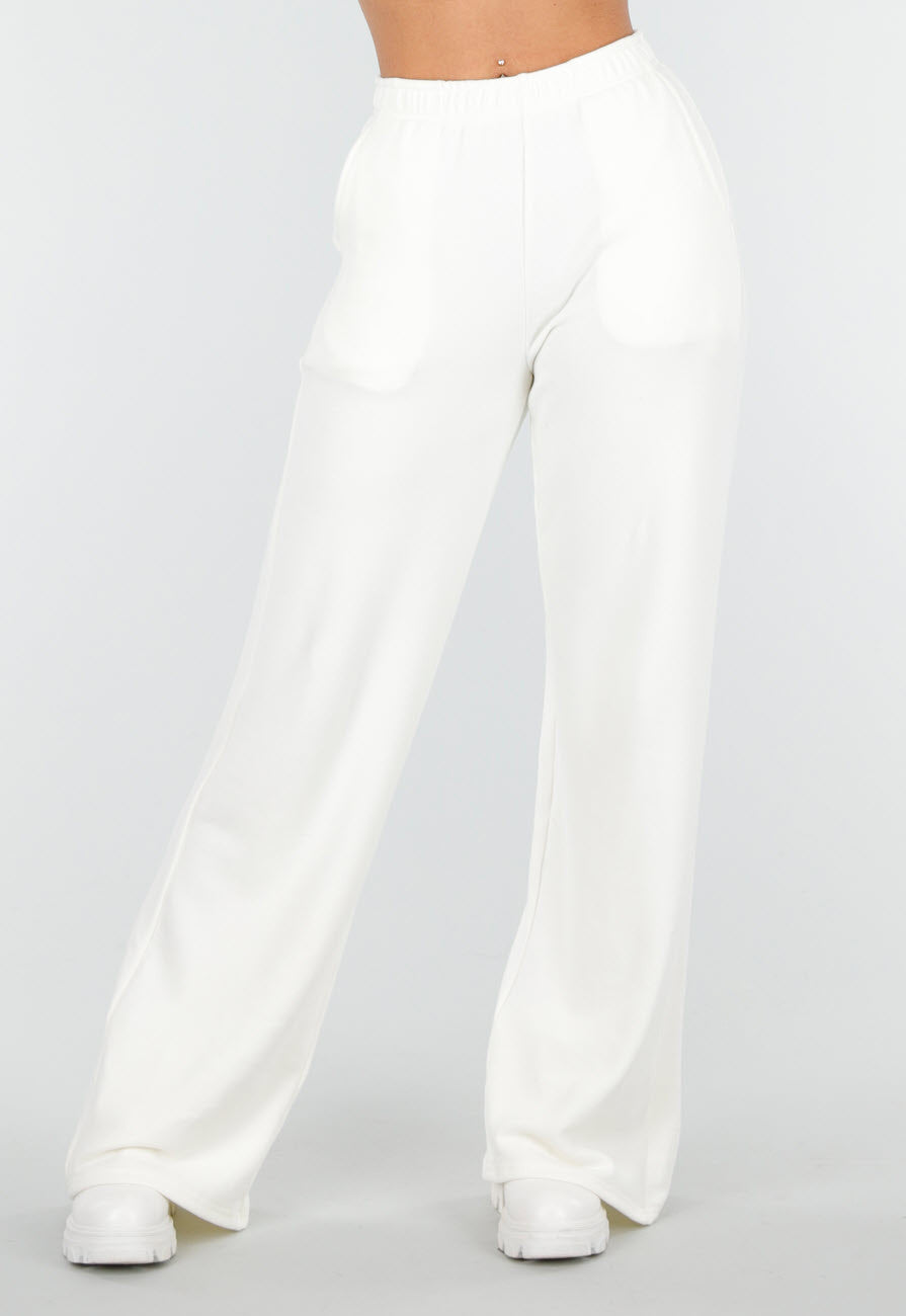 Witte Zachte Stretch Broek met Rechte Pijpen