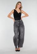 Grijze Barrel Jeans met Stonewashed Look en Hoge Taille