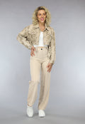 Beige Jasje met Geborduurde Print