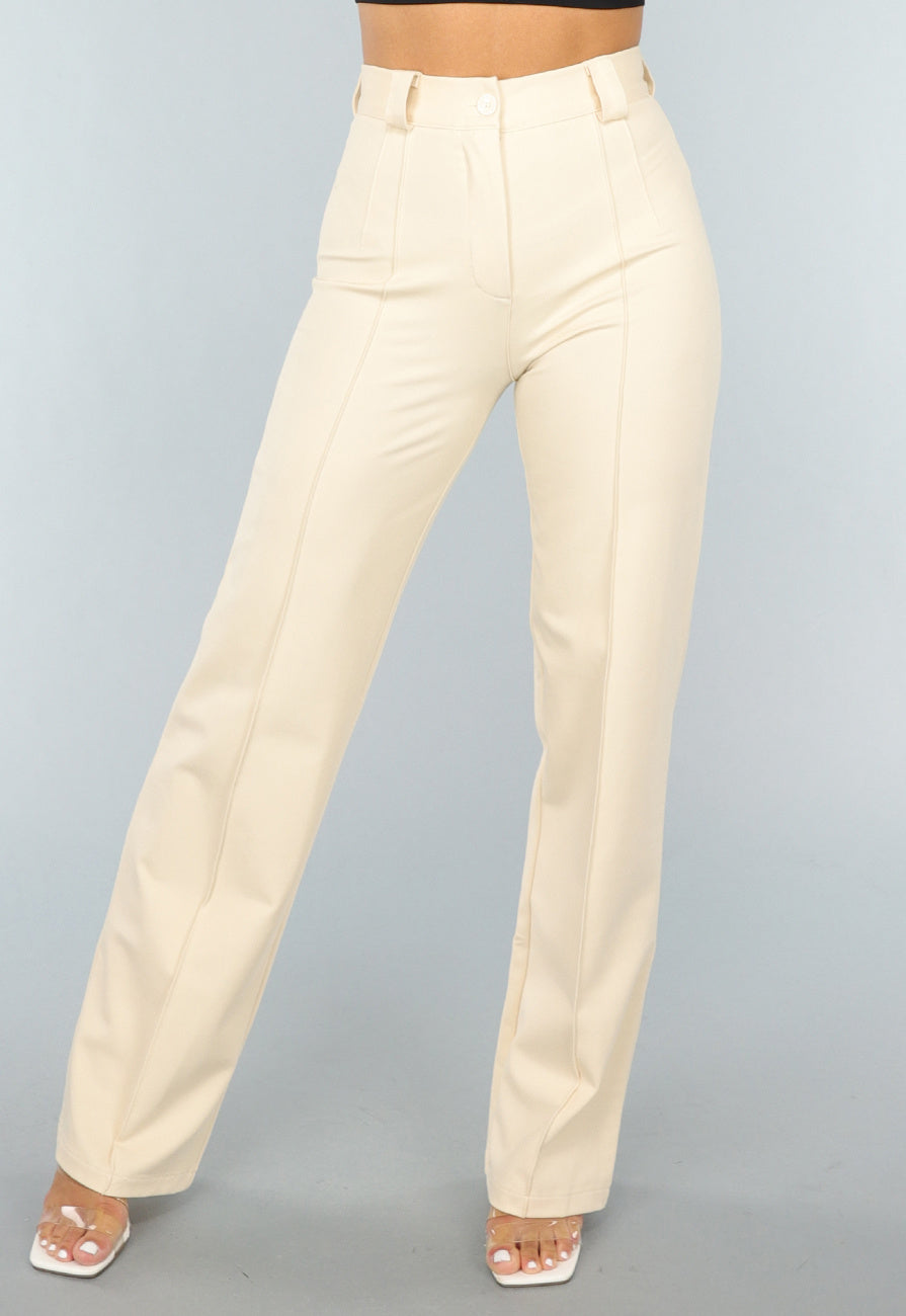 Elastische Straight Leg Pantalon in Beige