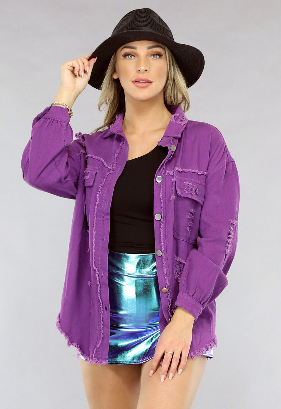 Paarse Denim Blouse met Zakken