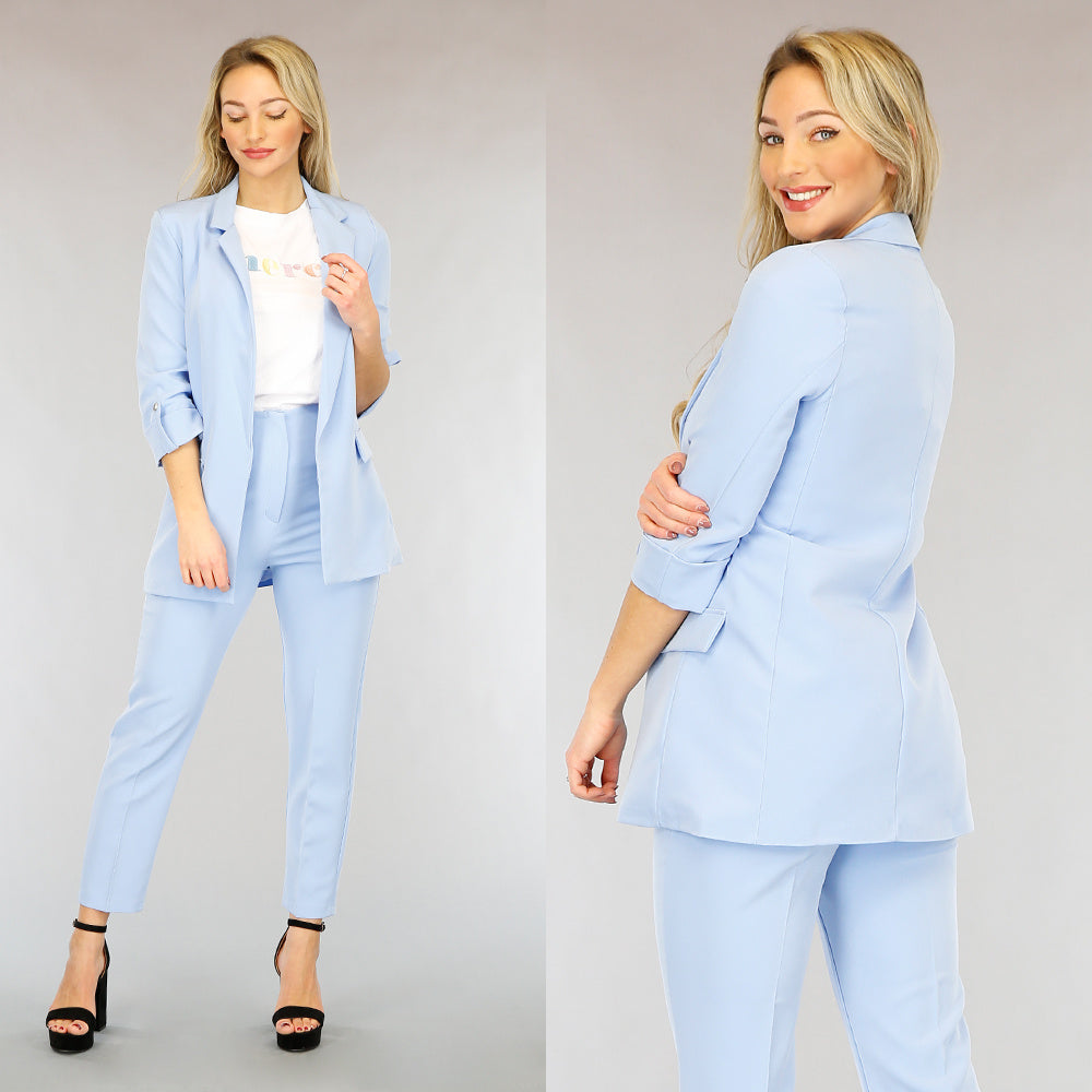 Classy Lichtblauwe Tweedelige Blazer Set