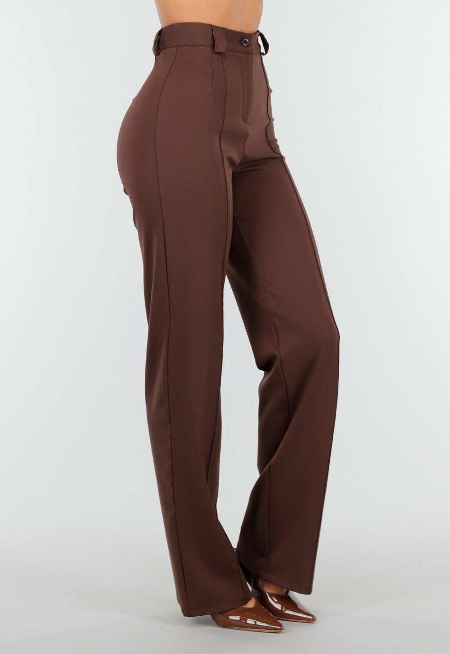 Straight Leg Bruine Pantalon Super Stretch