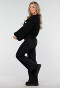 Zwarte Sneakers met Bontvoering en Dikke Platformzool met Veters en Rits