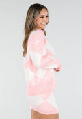 Roze Gebreide Ruitpatroon Set met Trui en Rok