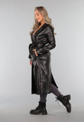 Zwarte Lederlook Trenchcoat met Tailleband