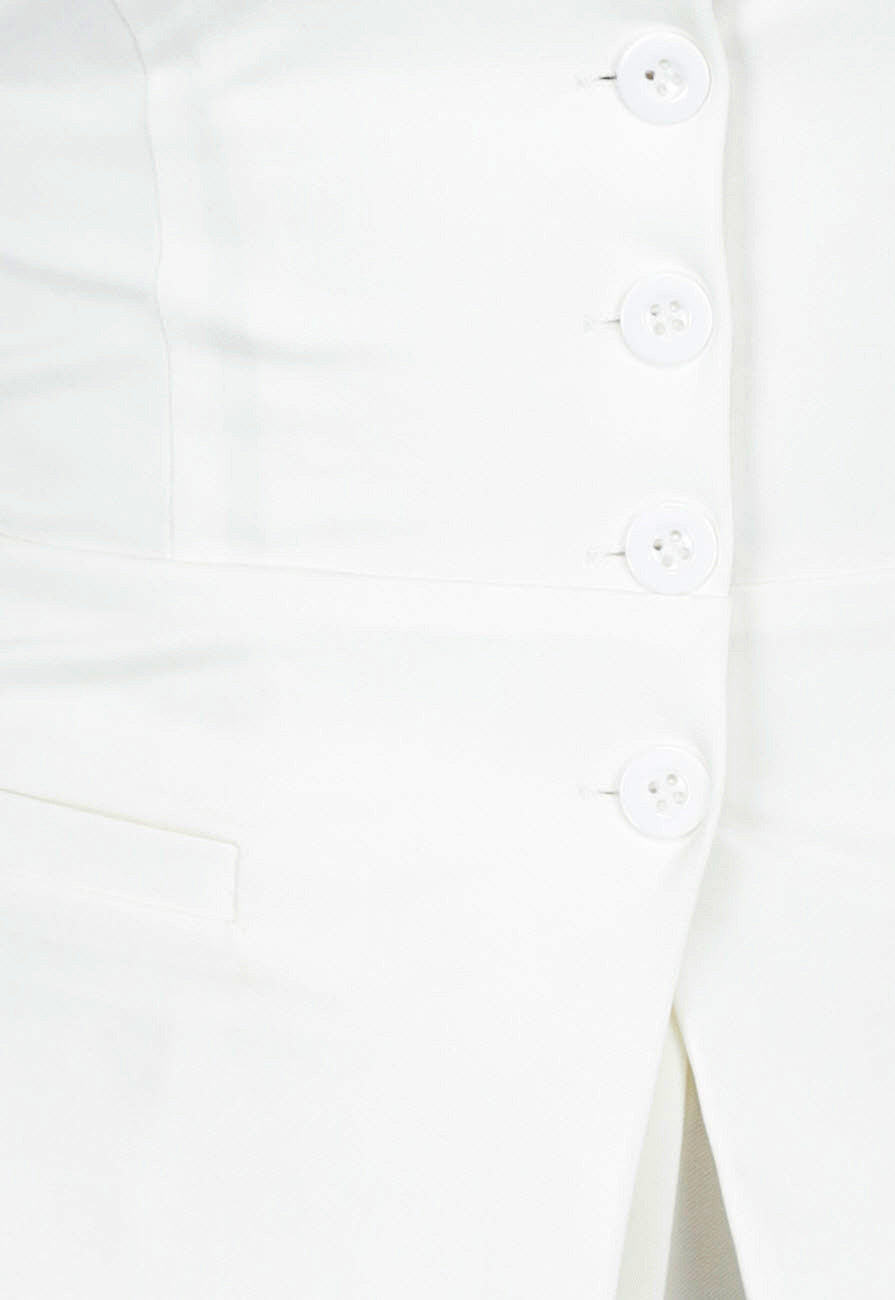 Cream Strapless Getailleerde Gilettop met Knopen