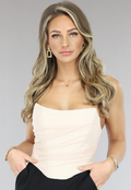 Beige Mesh Korset Top  met Gedrapeerd Detail