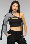 Reflecterende One Sleeve Top met Choker en Gesp Details