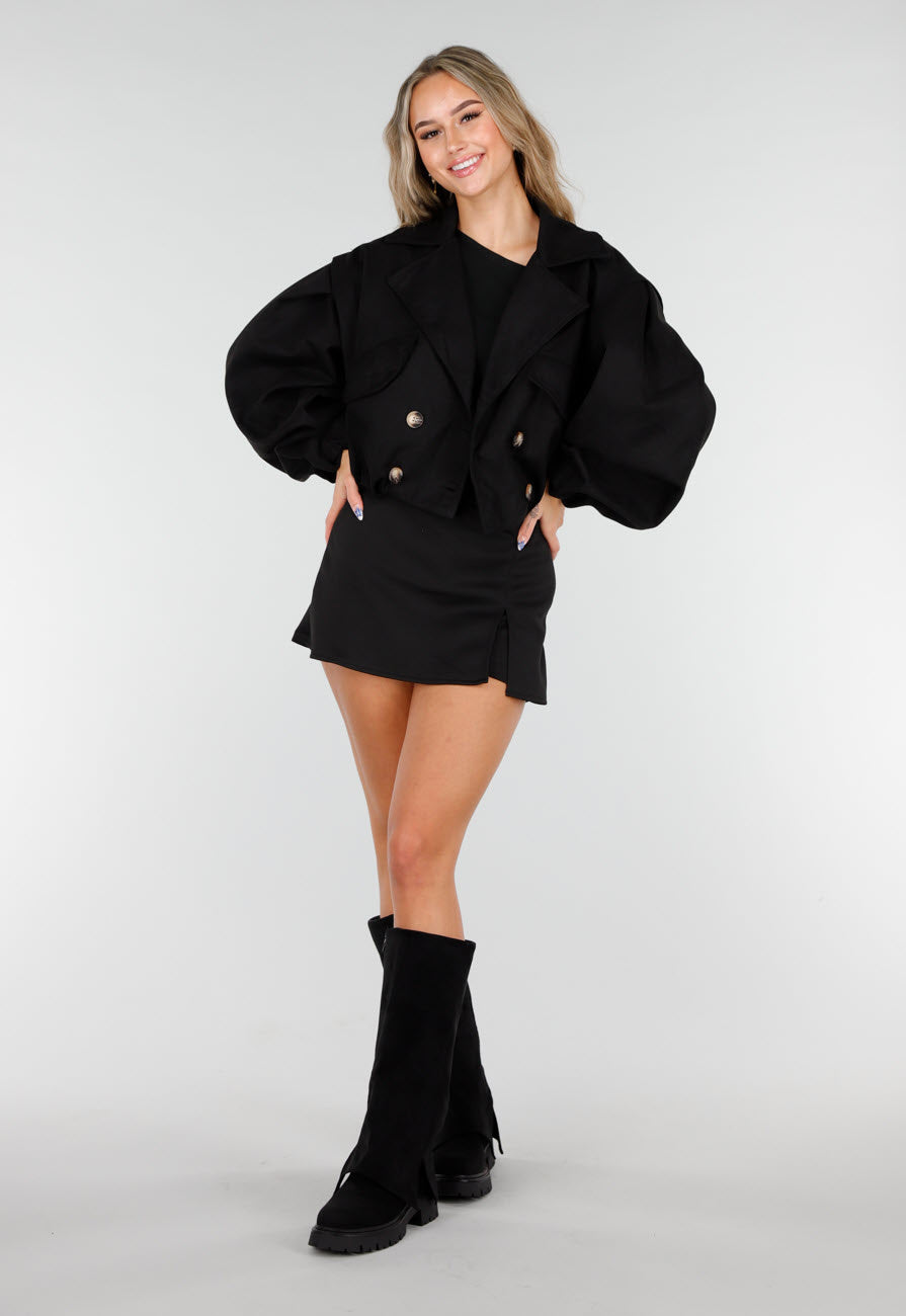 Zwarte Suède Look Cropped Trenchcoat