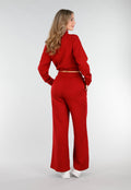 Bordeauxrode Broek met Wijde Pijpen en Elastische Taille