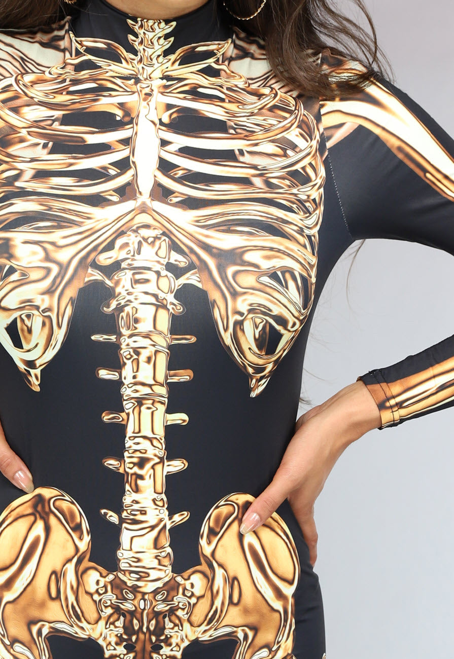 Kostuum met Gouden Skelet Print