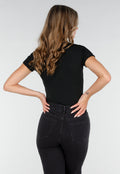 Zwarte Stretch Top met Col en Korte Mouwen