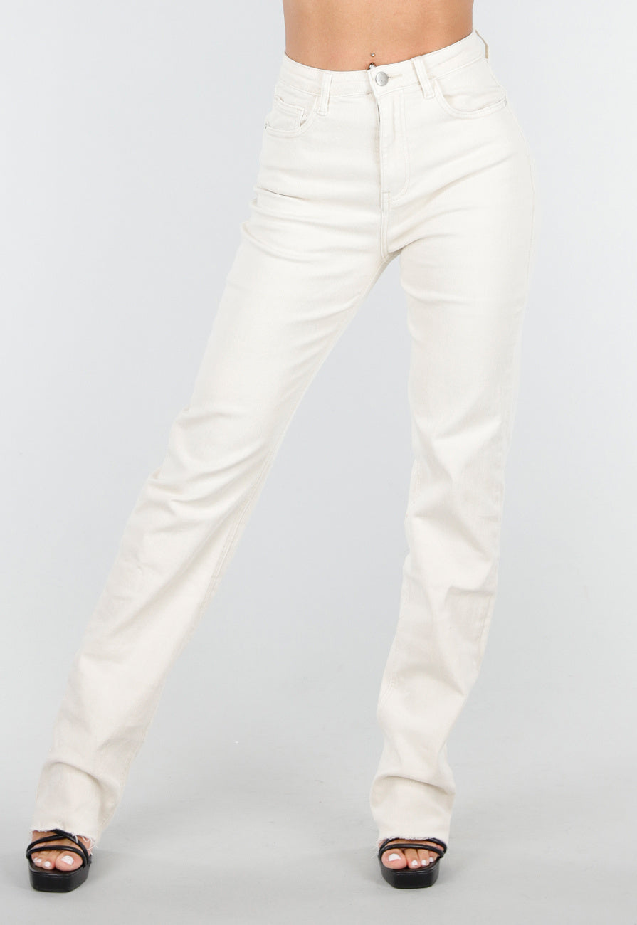 Redial Jeans  Beige Stretch Straight Leg Jeans Tall met Gerafelde Onderkant