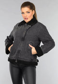 Grijze Denim Lammy Coat met Gesp Details