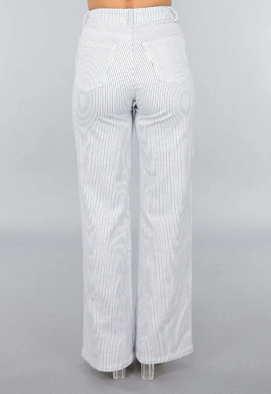 High Rise Straight Leg Jeans met Streeppatroon