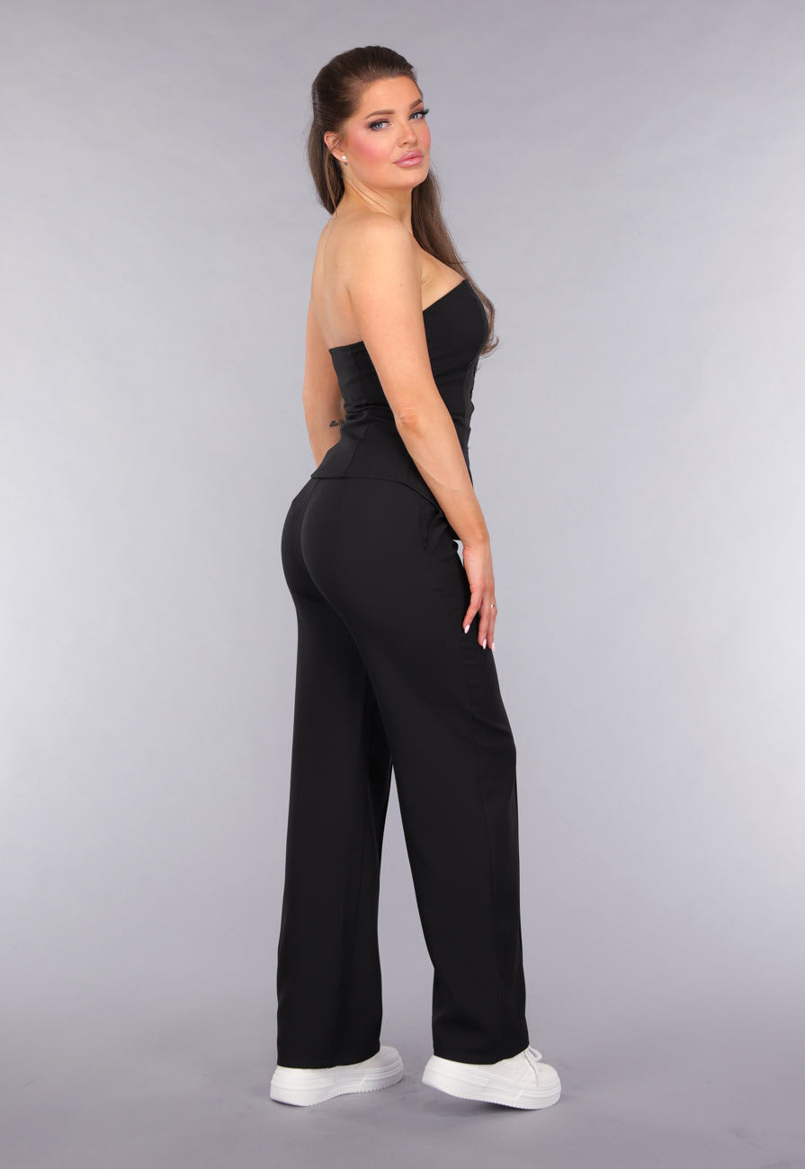 Blazer Suit met Strapless Top en Pantalon in Zwart
