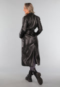 Zwarte Lederlook Trenchcoat met Tailleband