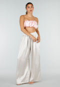 Roze Satijnen Cropped Top met Spaghettibandjes en Geplooid Detail