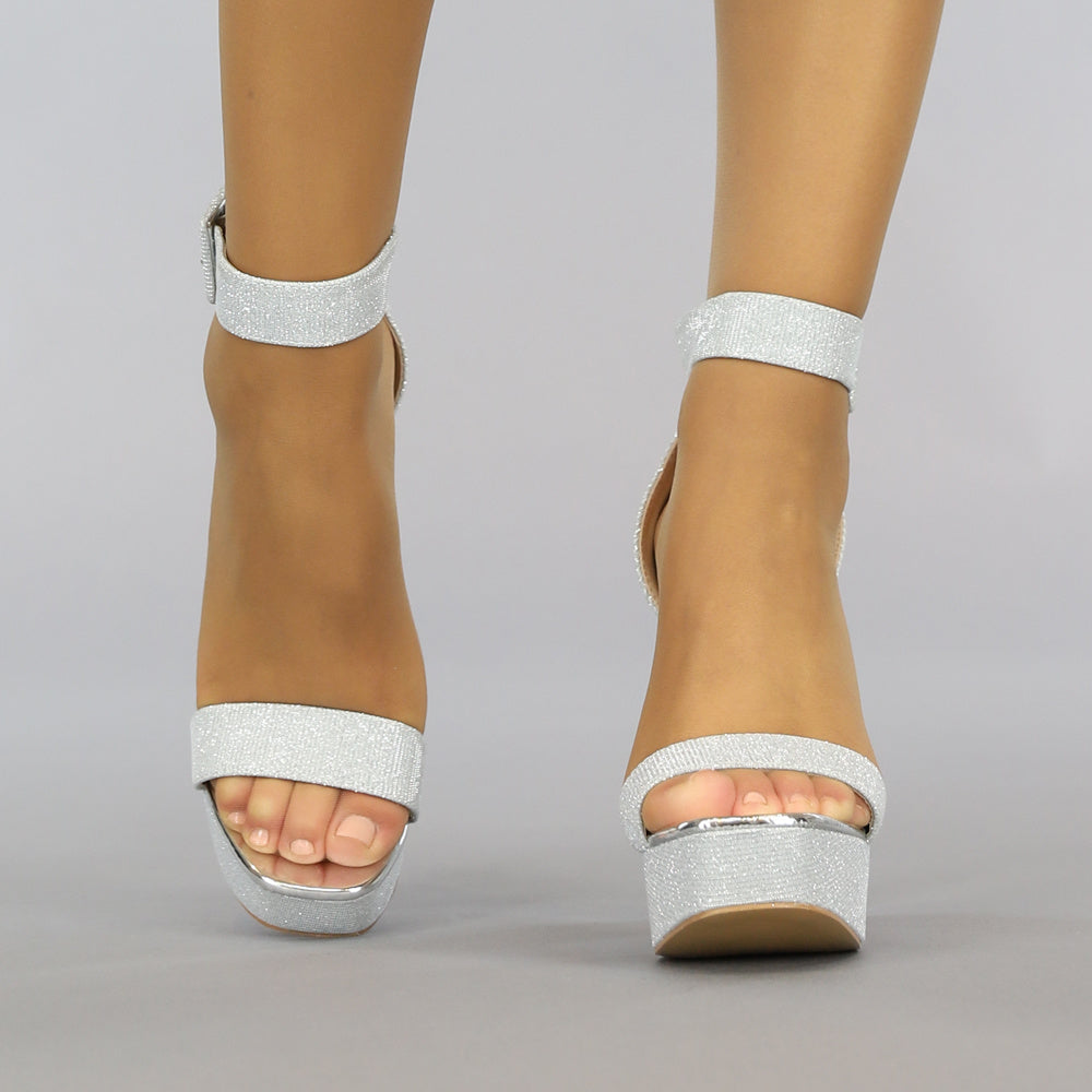 Zilveren Glitter Plateau Sandaletten met Open Teen