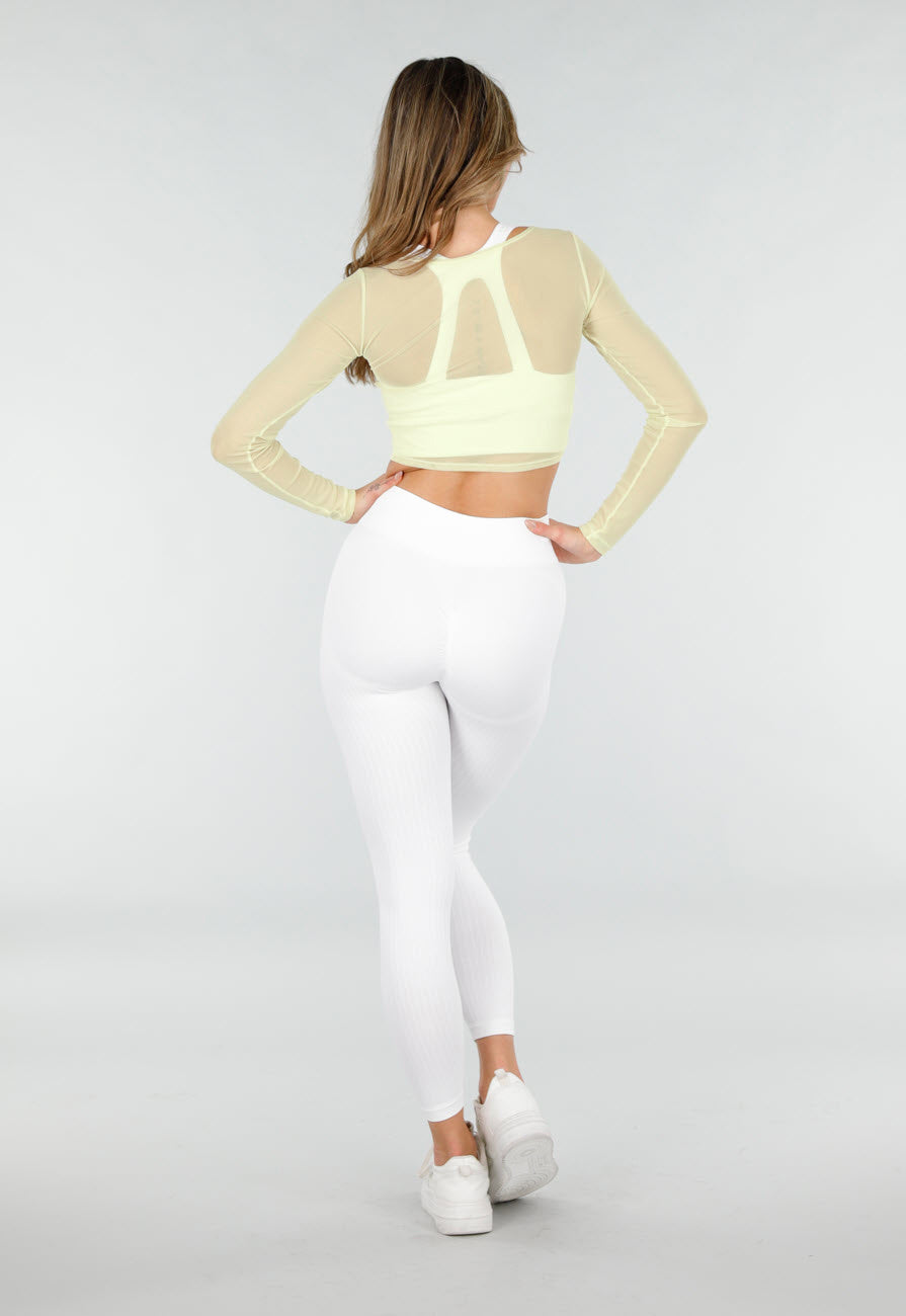 Butter Yellow Mesh Wrap Top met Stretch