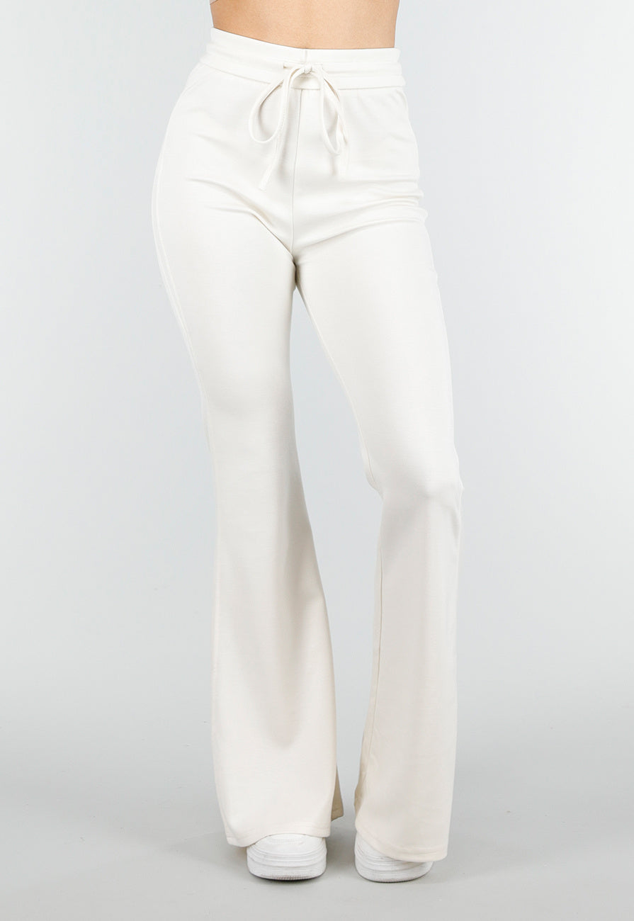 Beige Joggingbroek met Flared Pijpen en Elastische Taille