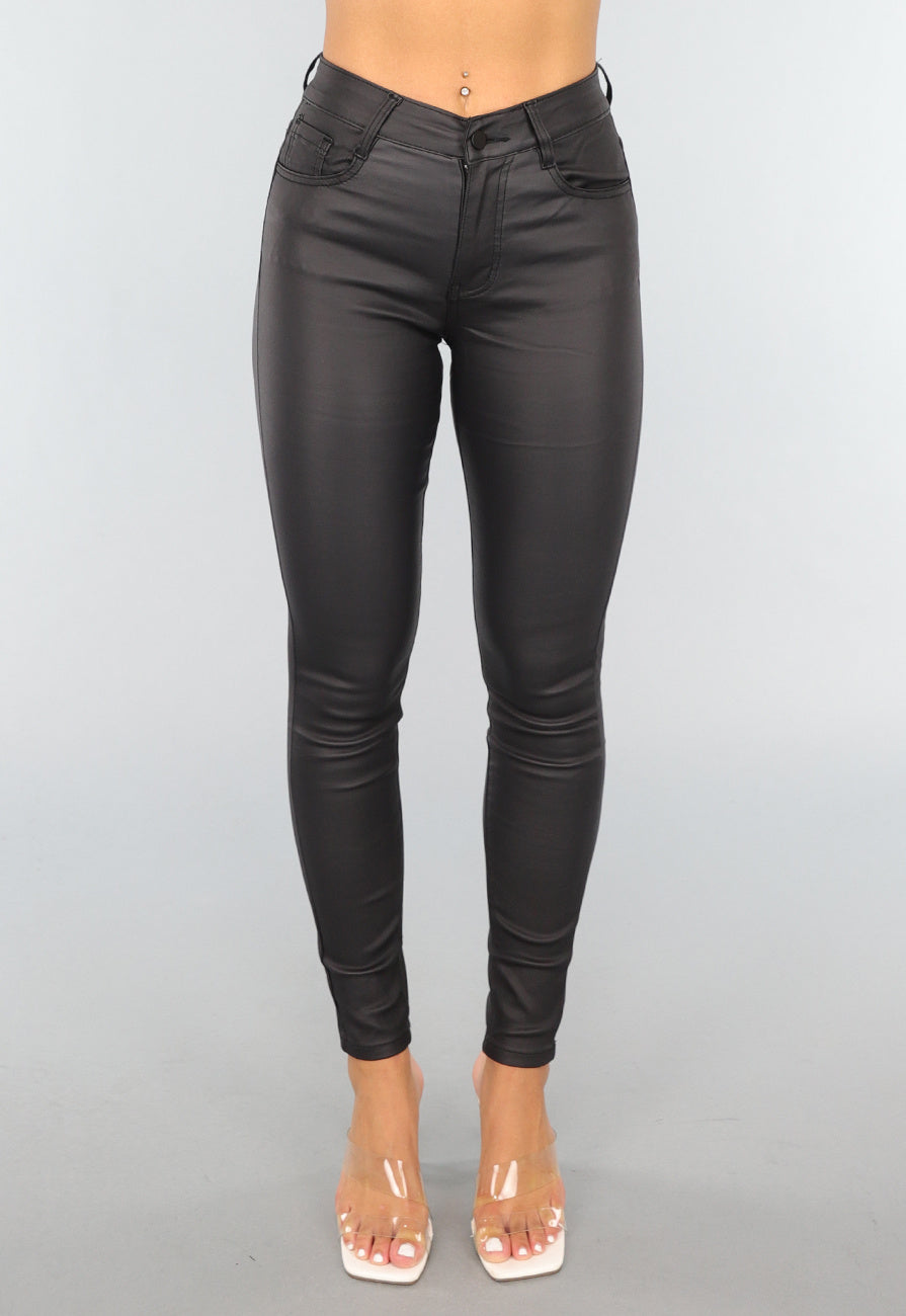 Redial Jeans  Zwarte Lederlook Skinny Jeans