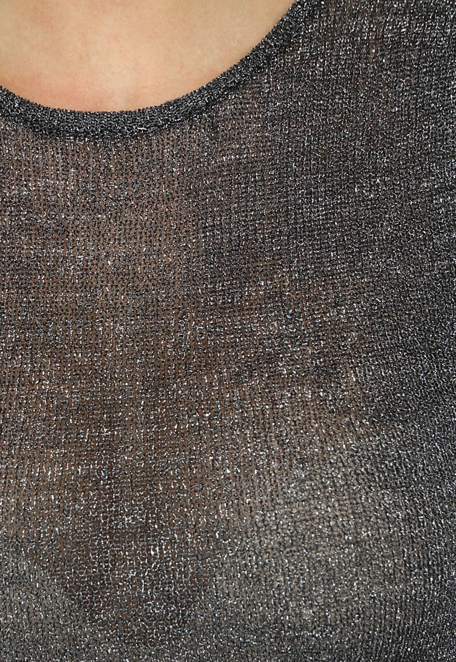 Zwarte Fijngebreide Mouwloze Glitter Top
