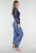 Blauwe Mesh Wrap Top met Striksluiting