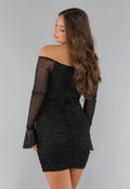 Geplooide Glitter Jurk met Twist Look en Flared Mouwen