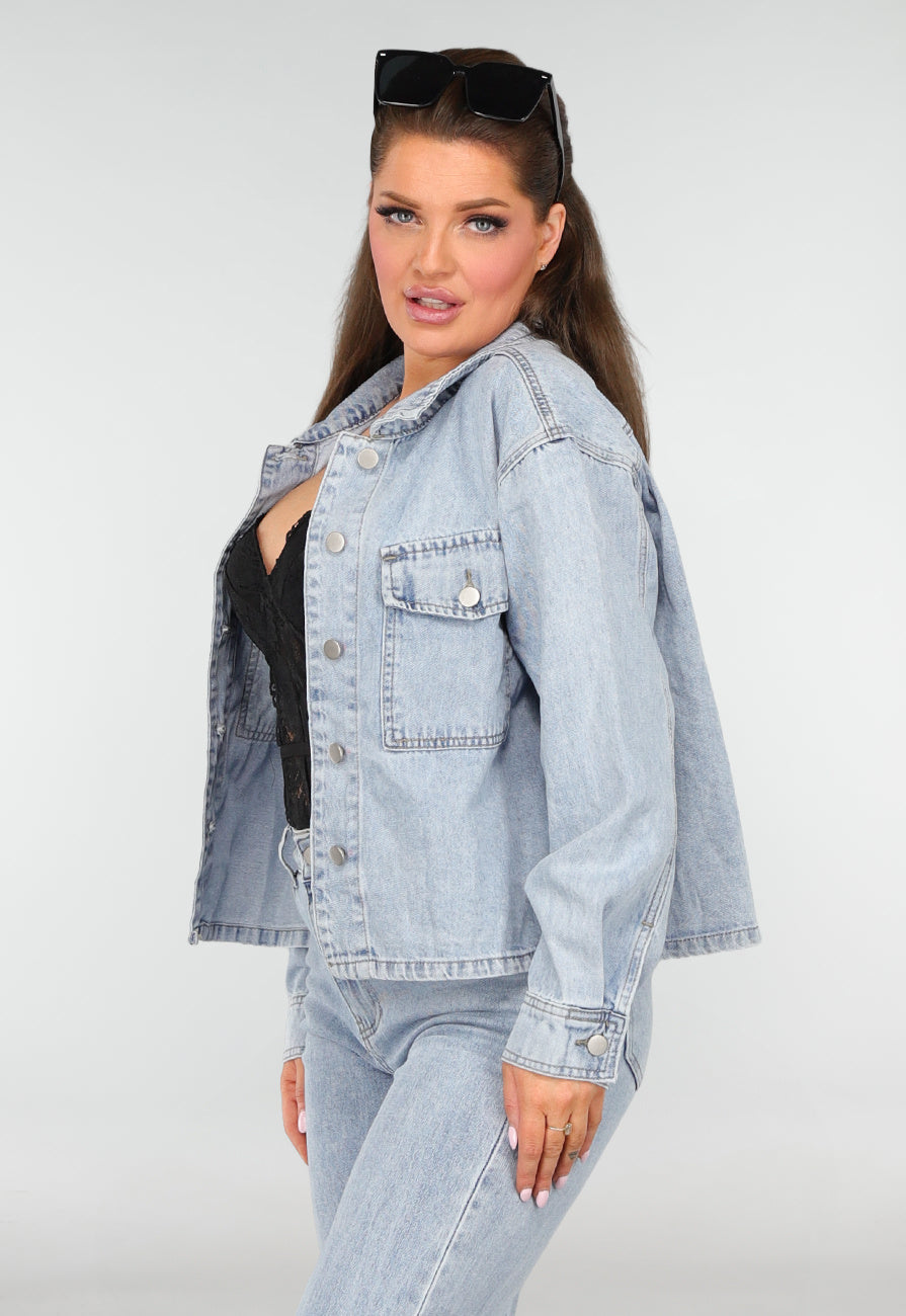 Redial Jeans  Denim Blouse met Wassing en Borstzakken