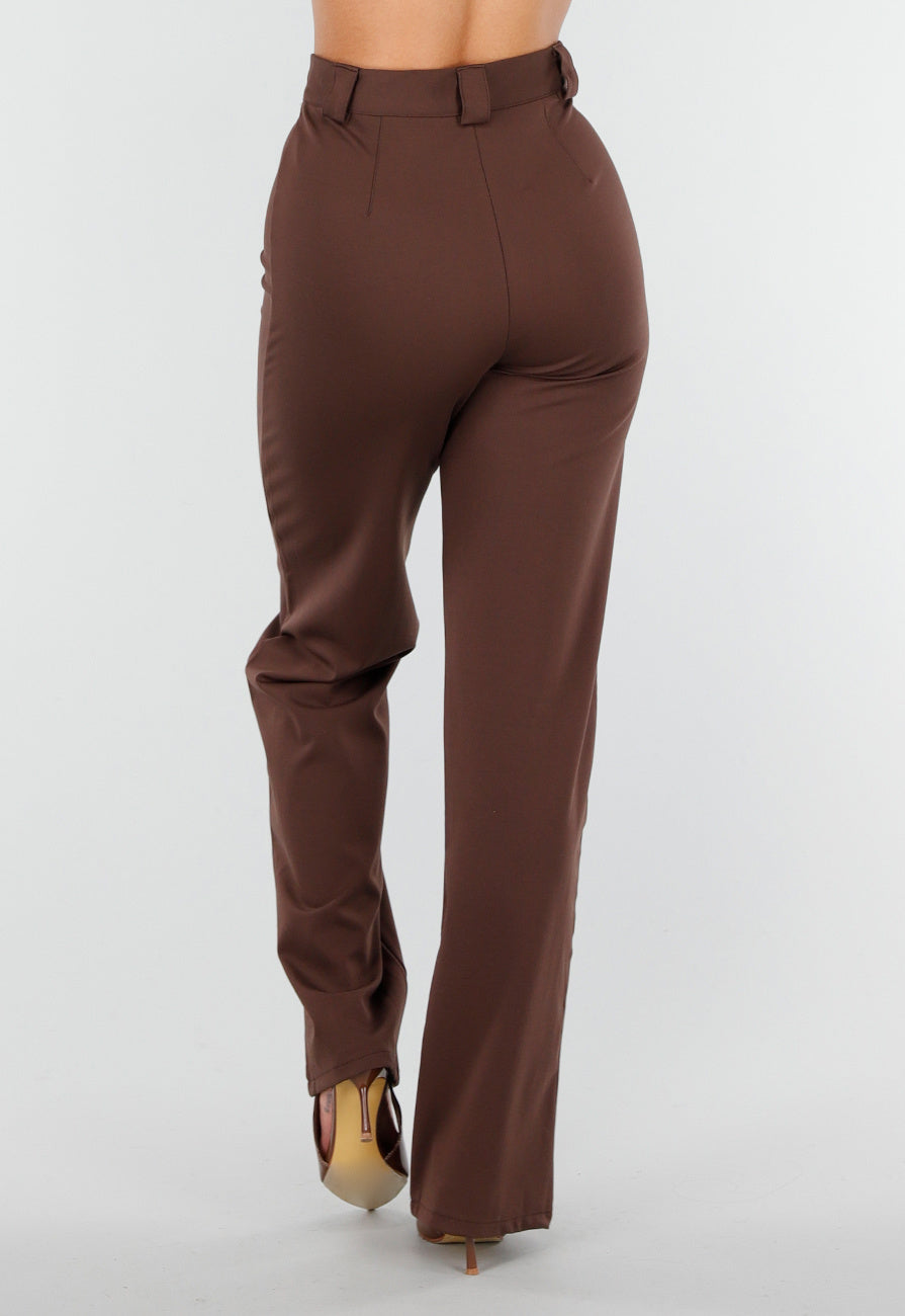 Straight Leg Bruine Pantalon Super Stretch