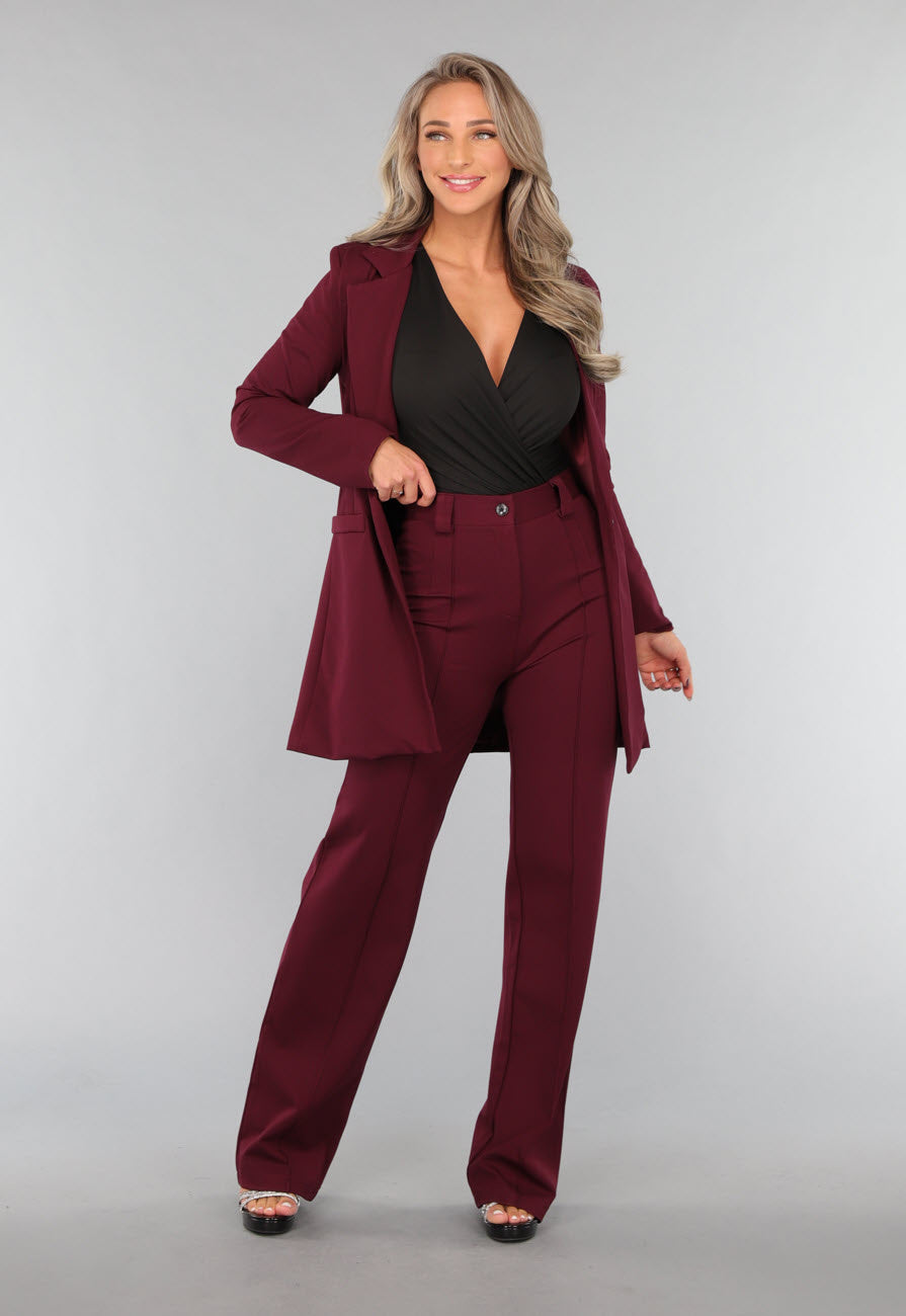Straight Leg Burgundy Pantalon