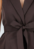 Donkerbruine Two Piece Set met Mouwloos Gilet en Rechte Broek met Witte Strepen