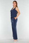 Donkerblauwe 2-Piece Set Met Wijde Broek en Strikdetails