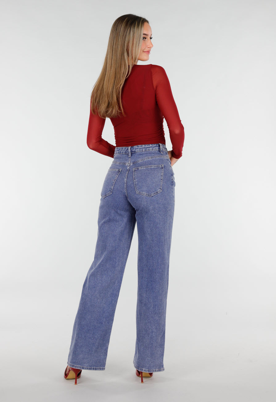 Bordeauxrode Mesh Top met Studs