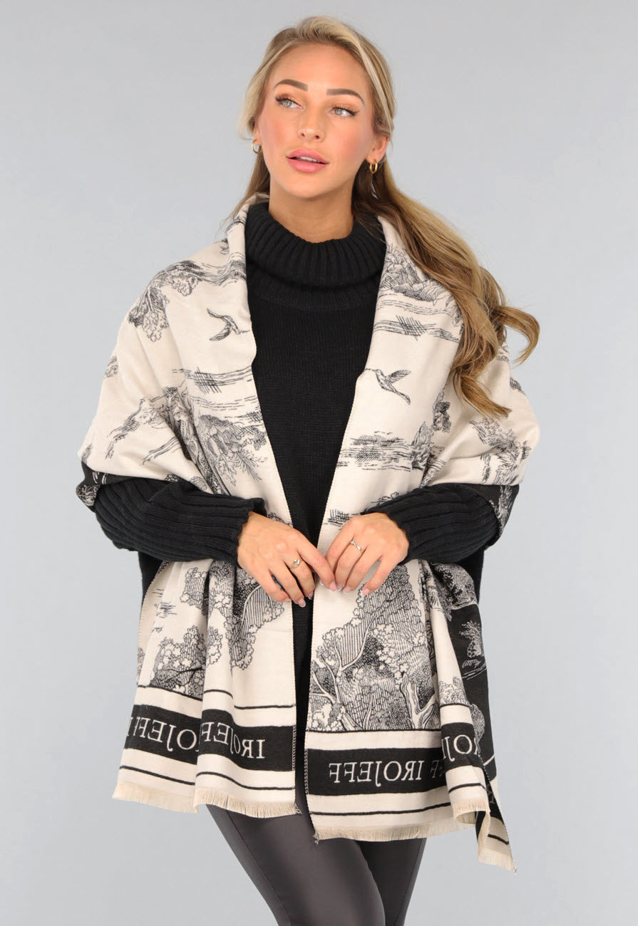 Omslagdoek met Print in Zwart