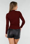 Bordeaux Top met Col en Lange Mouw