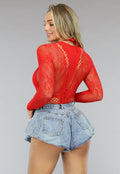 Rode Fishnet Bodysuit met Glitters