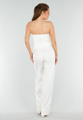 Cream Strapless Getailleerde Gilettop met Knopen