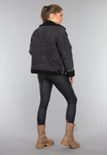 Grijze Denim Lammy Coat met Gesp Details