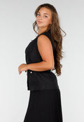 Zwarte 2-Piece Met Mouwloos Gilet en Plissé Maxi Rok