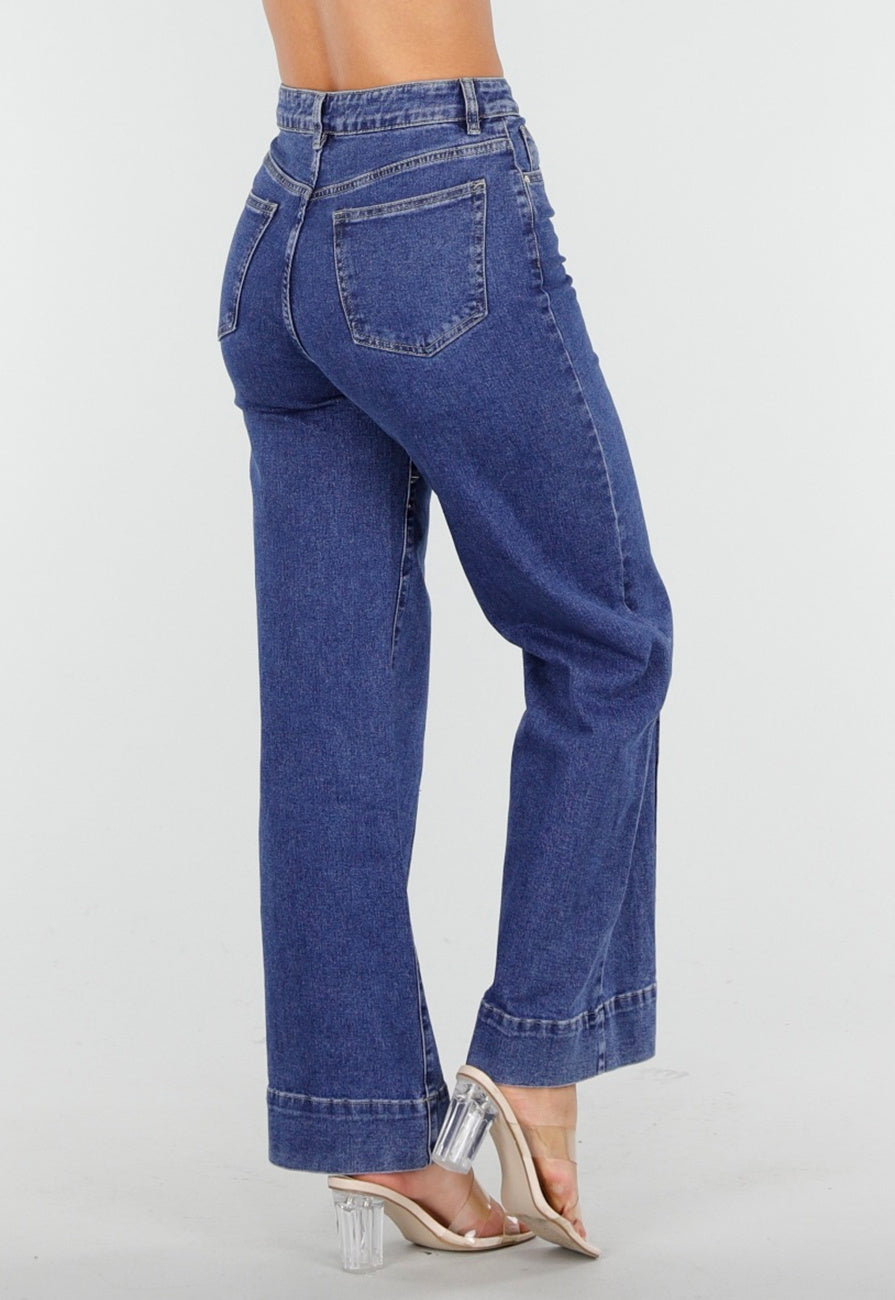 Blauwe Jeans met Stretch en Rechte Pijpen