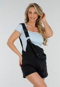 Zwarte Denim Tuinbroek Playsuit met Zakken en Verstelbare Bandjes