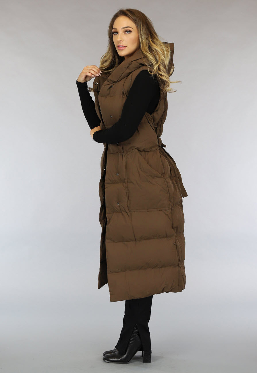 Bruine Lange Bodywarmer met Tailleband
