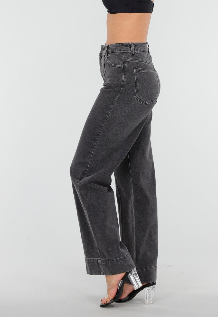 Redial Jeans  Grijze Wide Leg Jeans met Stretch en Verticale Naden