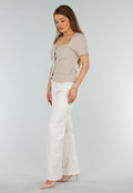 Beige Stretch Denim Jeans met Mid Waist en Rechte Pijpen
