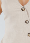 Beige Linnenlook 2-Piece met Asymmetrische Knoopsluiting